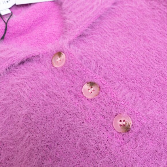 John + Jenn Clarke Polo Knit Sweater Fuzzy Petal Pink Boxy Cropped - Picture 7 of 15